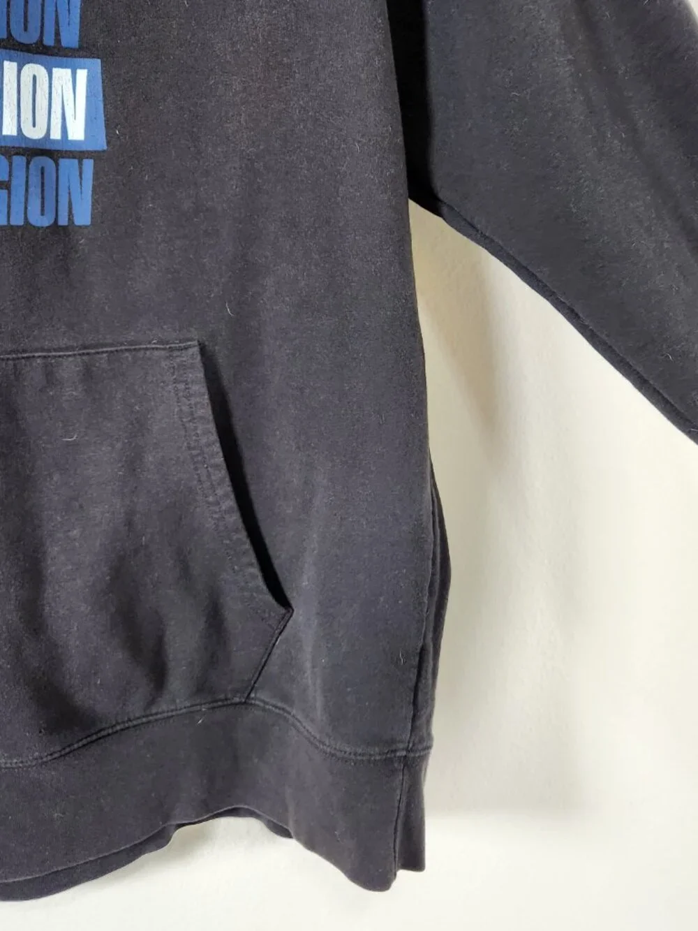 True Religion Sweatshirt Hoodie Mens Size 2XL Black with Blue Logo Print Pockets